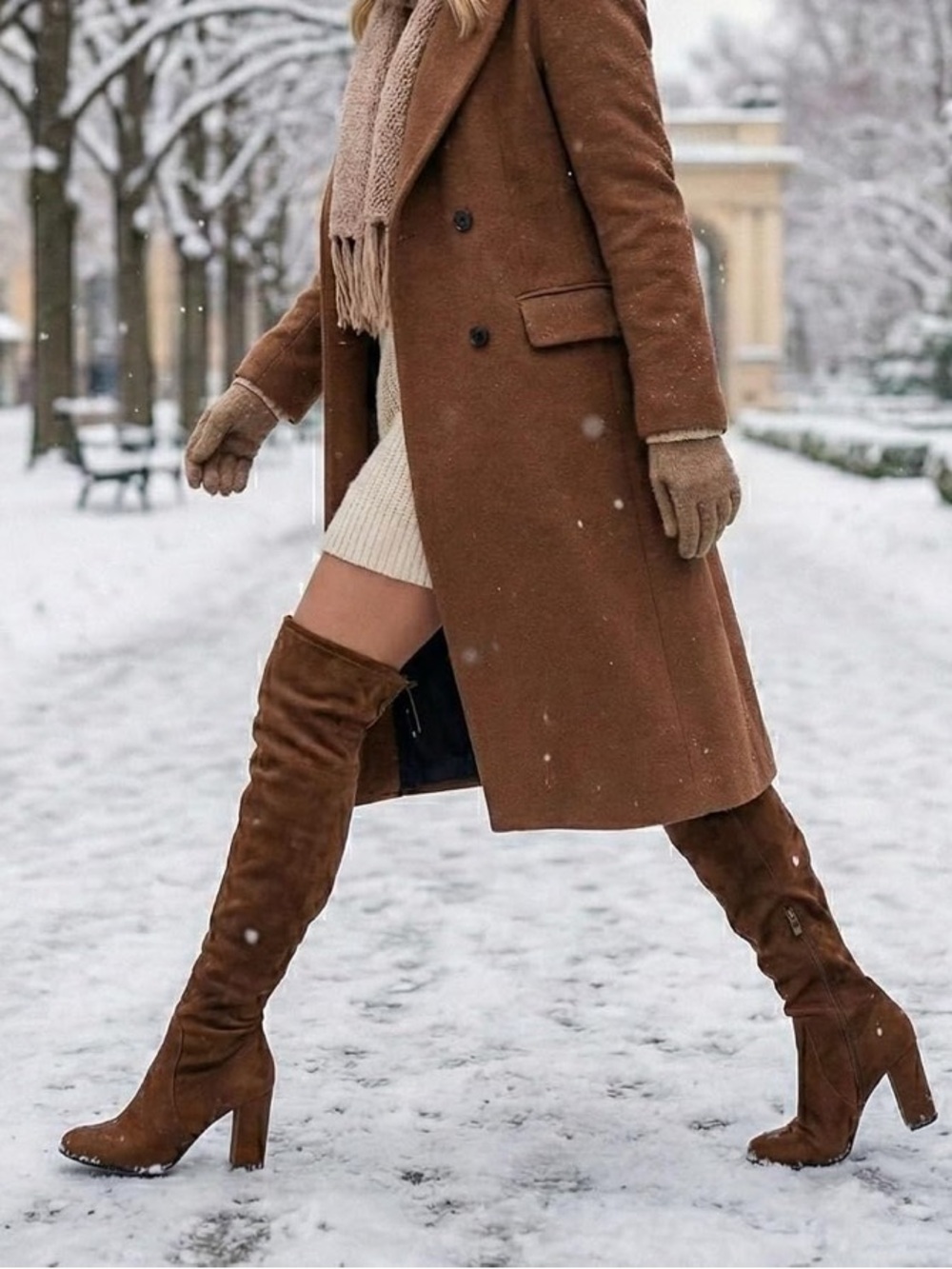 Suede Over-the-Knee Brown Boot with Block Heel